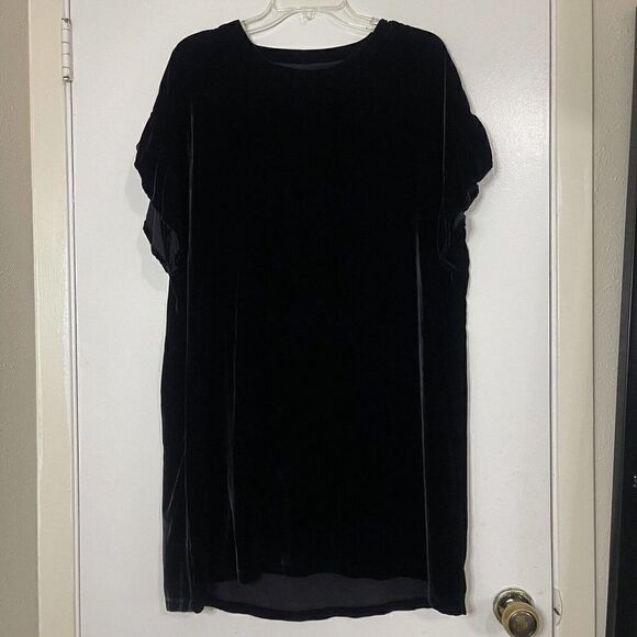 NWOT CURRENT/ELLIOTT crushed black velvet ruffle sleeve shirt dress size small 2 - Picture 2 of 6